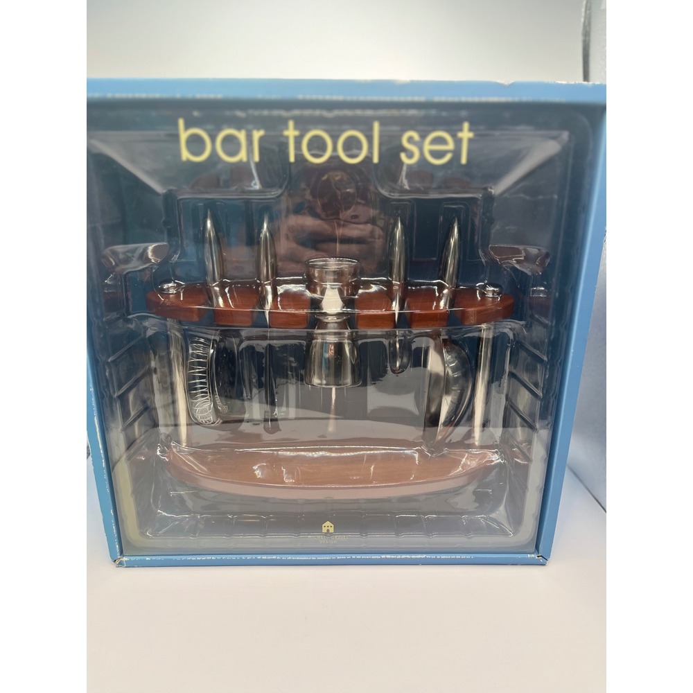 Michael Graves Design Bar Tool Set Wood Caddy Stainless Steel 7 Piece NIB 2003